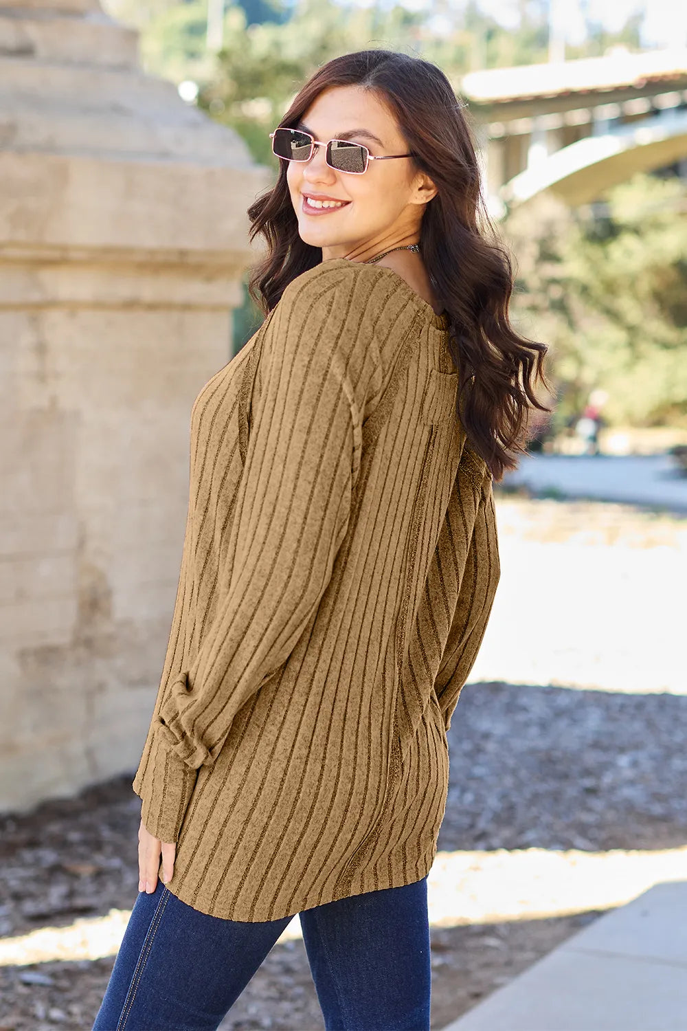 Image of Basic Bae Full Size Ribbed Round Neck Long Sleeve Knit Top | Queeble.shop