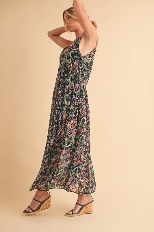Image of Aemi + Co Printed V-Neck Frill Tiered Cami Dress | Queeble.shop