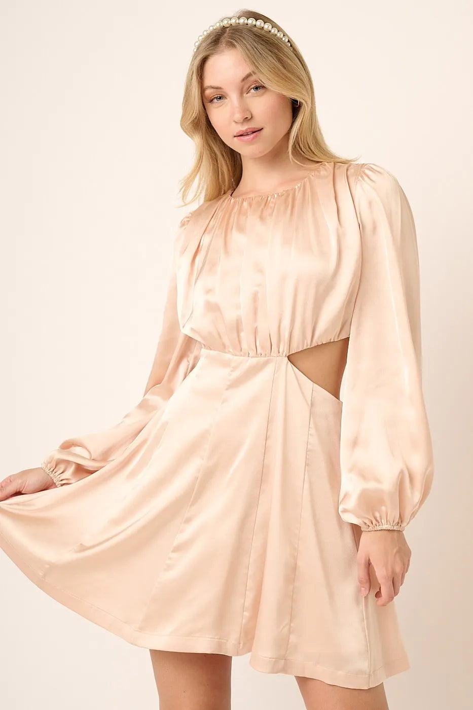 Image of Mittoshop Satin Side Cutout Detail Mini Dress | Queeble.shop