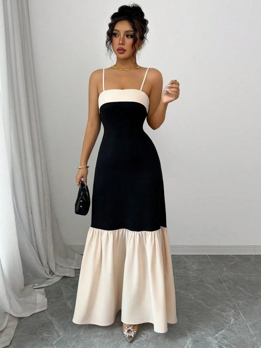 Image of Two-Tone Spaghetti Strap Maxi Dress | Queeble.shop