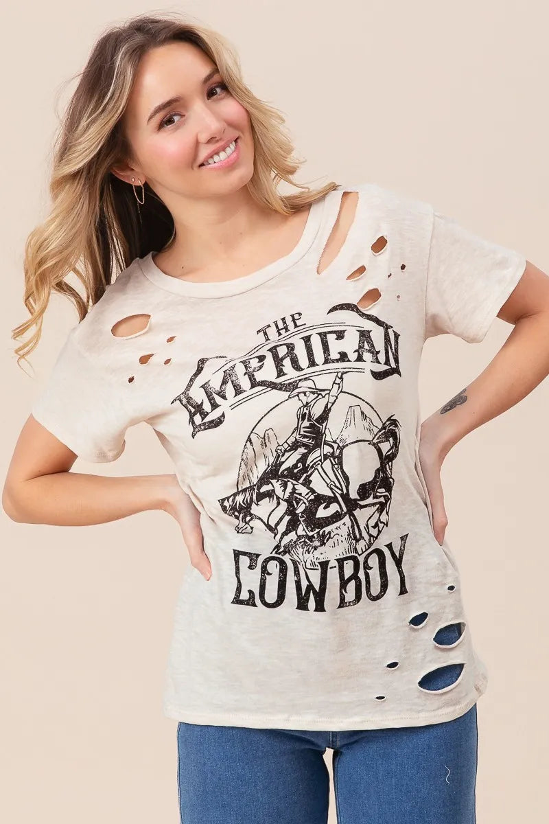 Image of BiBi Cotton Slub Laser Top American Cow Boy Graphic | Queeble.shop