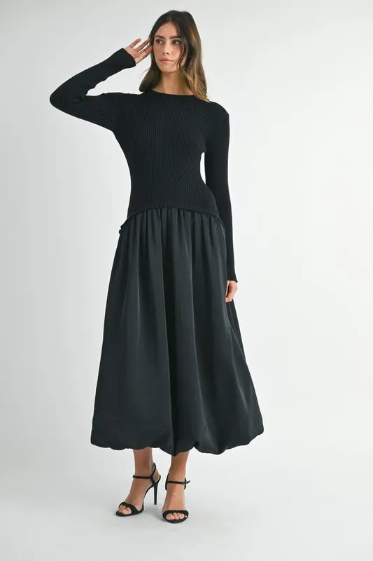 Image of MABLE Ribbed Poplin Mix Midi Sweater Dress | Queeble.shop