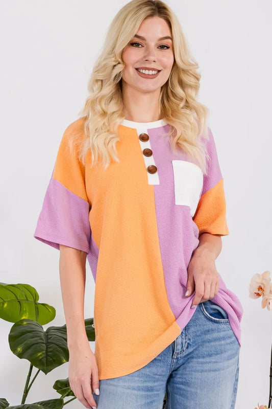 Image of Celeste Full Size Color Block Short Sleeve T-Shirt | Queeble.shop