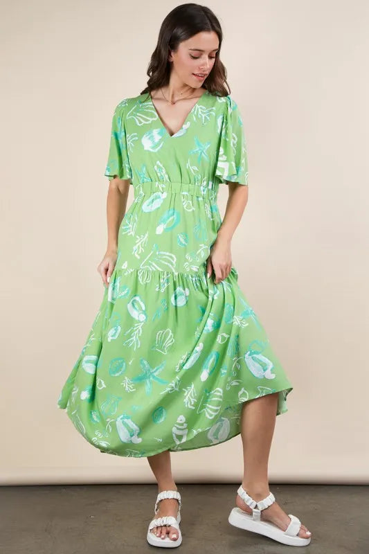 Image of VERY J Printed V-Neck Resort Midi Dress | Queeble.shop