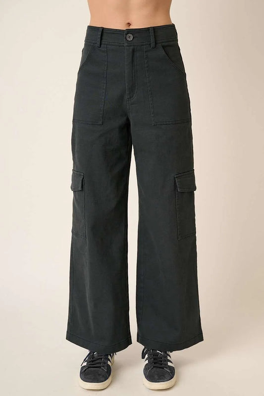 Image of Mittoshop Wide Leg High Waist Pants with Cargo Pockets | Queeble.shop
