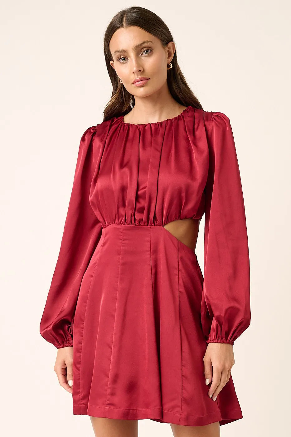 Image of Mittoshop Satin Side Cutout Detail Mini Dress | Queeble.shop