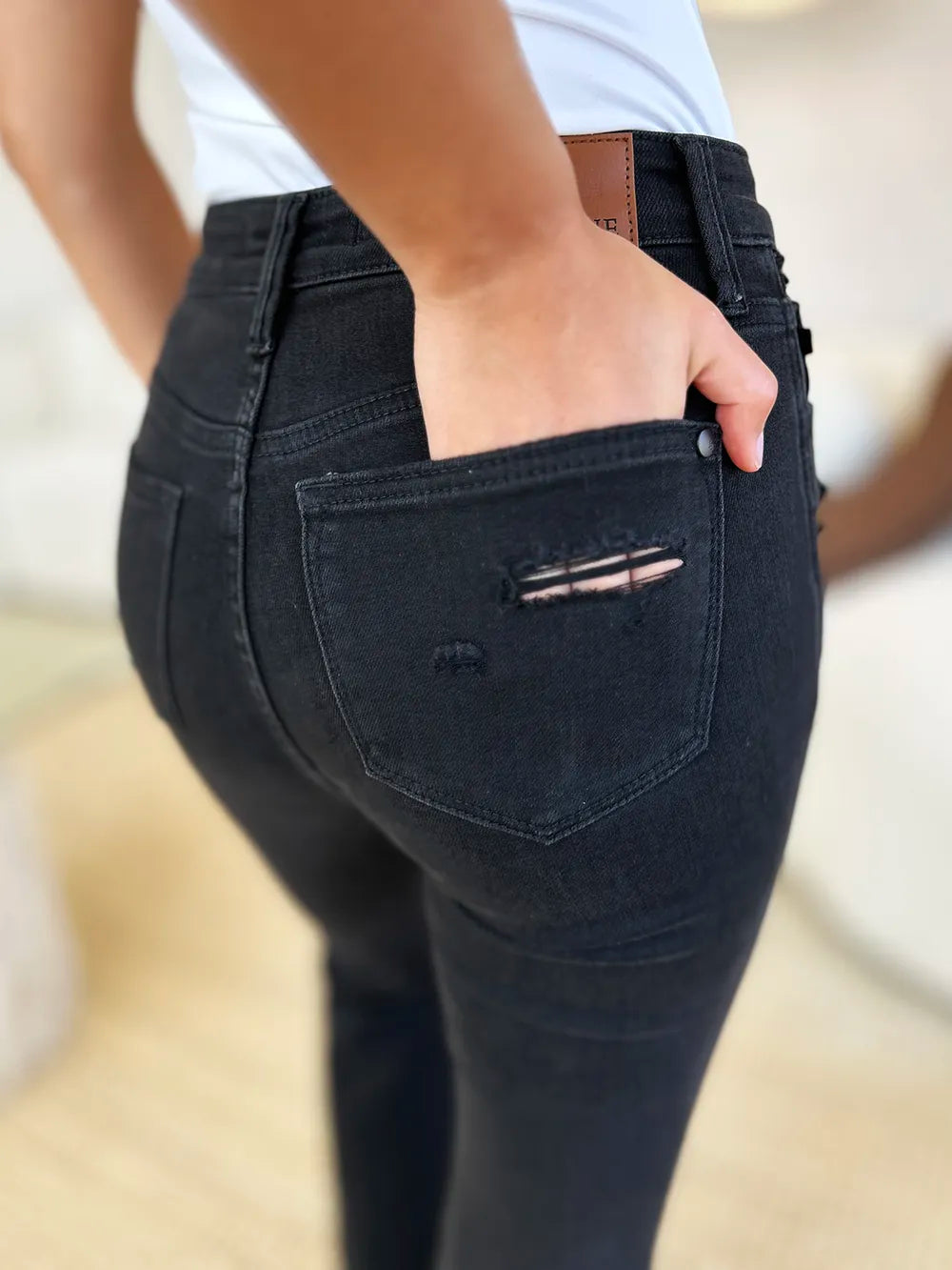 Image of Judy Blue Full Size High Waist Distressed Flare Jeans | Queeble.shop