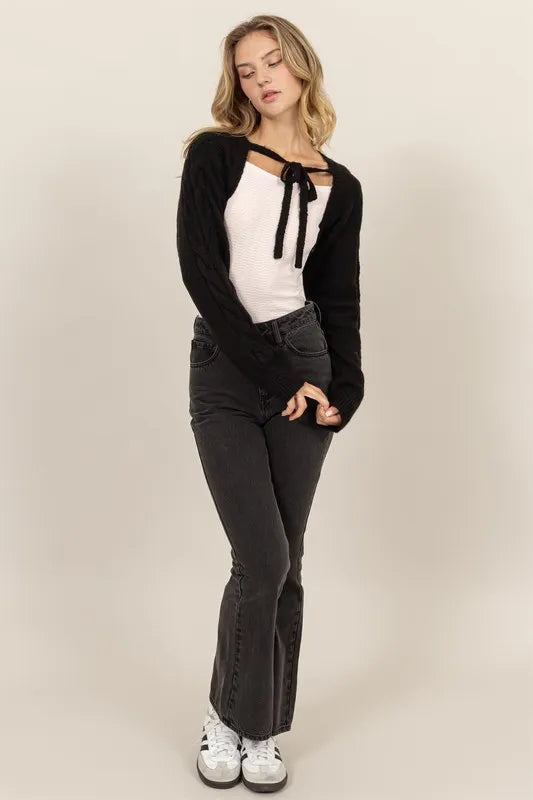 Image of HYFVE Cable-Knit Tie-Front Shrug | Queeble.shop