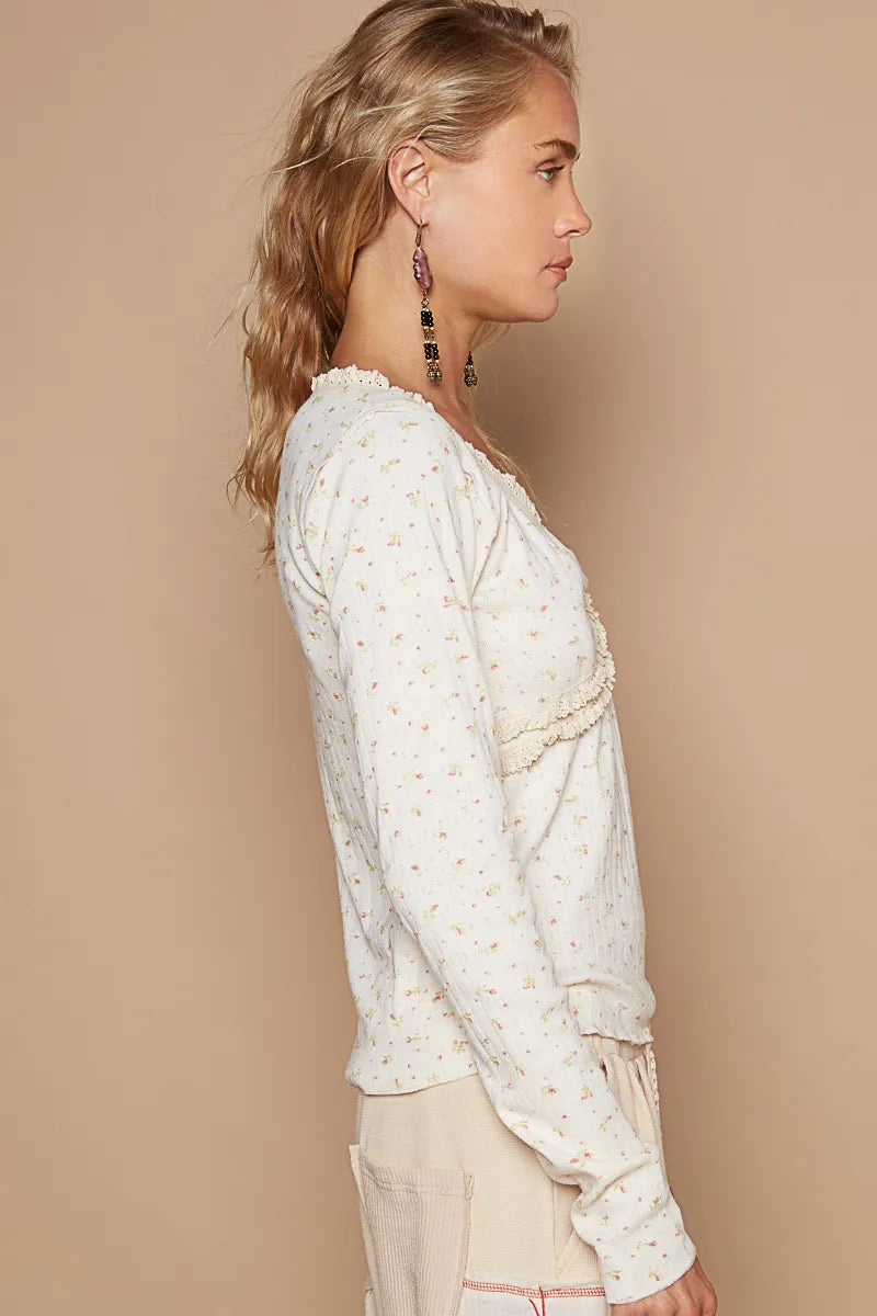 Image of POL Floral V-Neck Long Sleeve T-Shirt | Queeble.shop