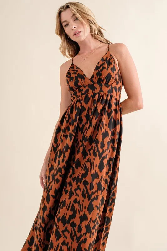 Image of And The Why Leopard Print Plunge Maxi Dress | Queeble.shop
