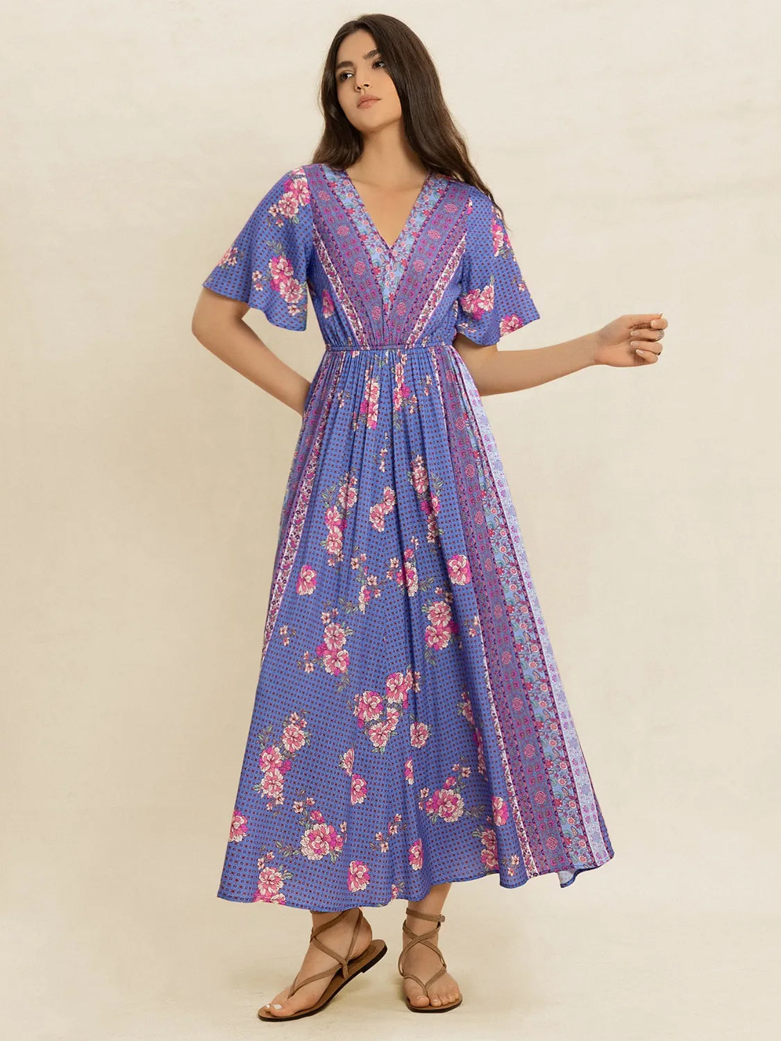 Image of Printed Short Sleeve Midi Dress | Queeble.shop