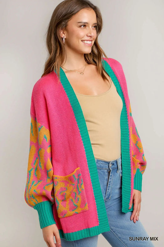 Image of Umgee Animal Print Open Front Sweater Cardigan | Queeble.shop
