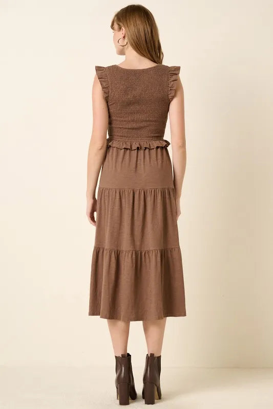 Image of Mittoshop Smocked Ruffled Tiered Midi Dress | Queeble.shop