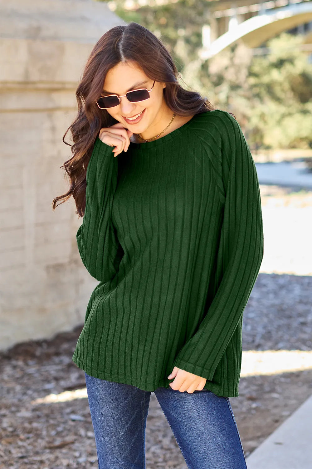 Image of Basic Bae Full Size Ribbed Round Neck Long Sleeve Knit Top | Queeble.shop