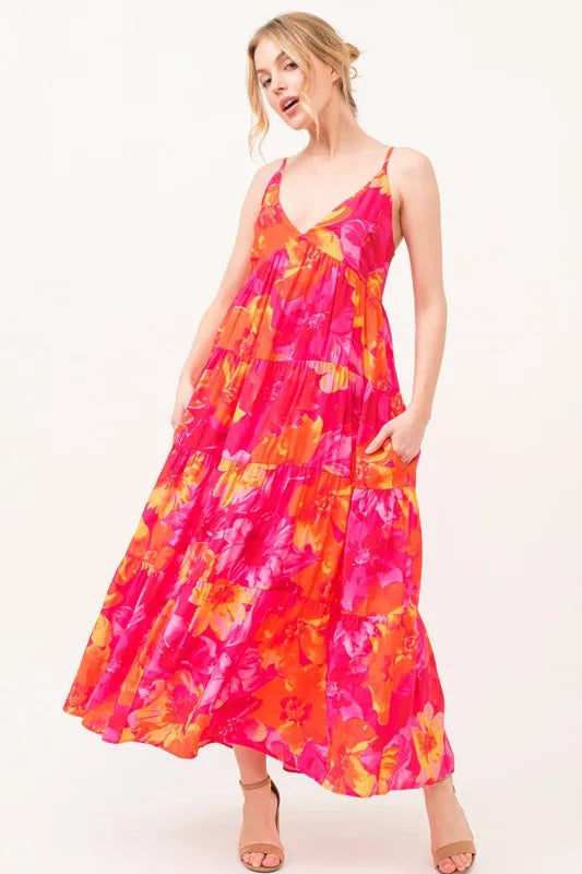 Image of And The Why Floral Tiered Maxi Cami Dress with Pockets | Queeble.shop