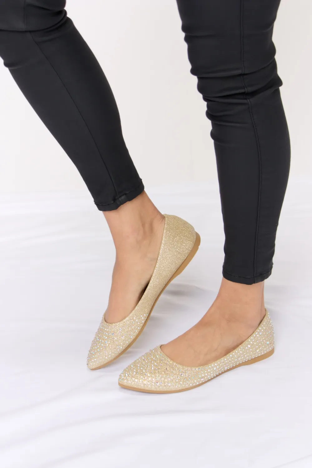 Image of Forever Link Rhinestone Point Toe Flat Slip-Ons | Queeble.shop