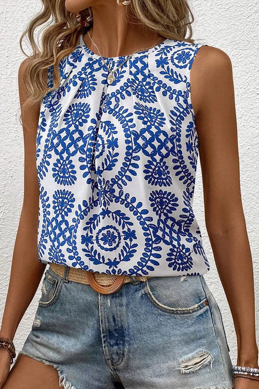 Image of Printed Crew Neck Sleeveless Top | Queeble.shop