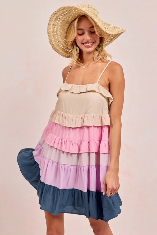 Image of BiBi Color Blocked Tiered Dress | Queeble.shop