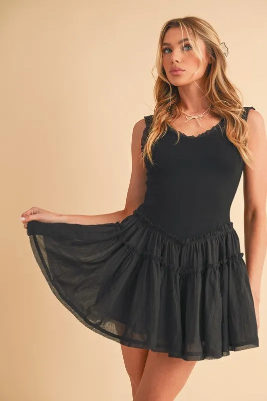 Image of Aemi+Co Frill Sleeveless Drop Waist Mini Dress | Queeble.shop