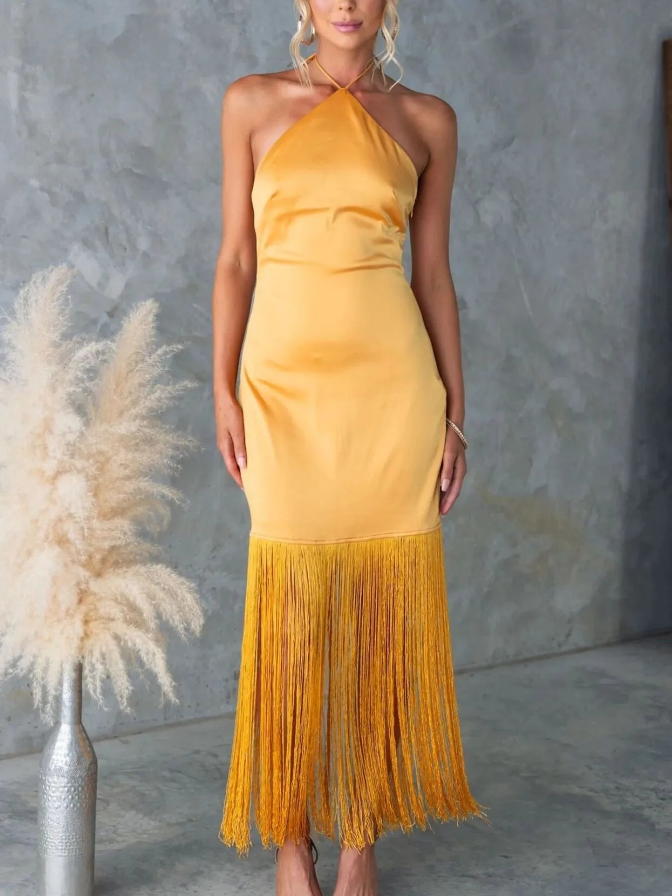 Image of Fringe Halter Neck Dress | Queeble.shop
