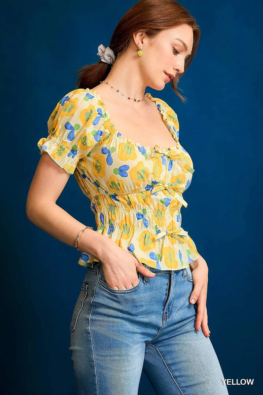 Image of Umgee Floral Smocked Peplum Blouse | Queeble.shop