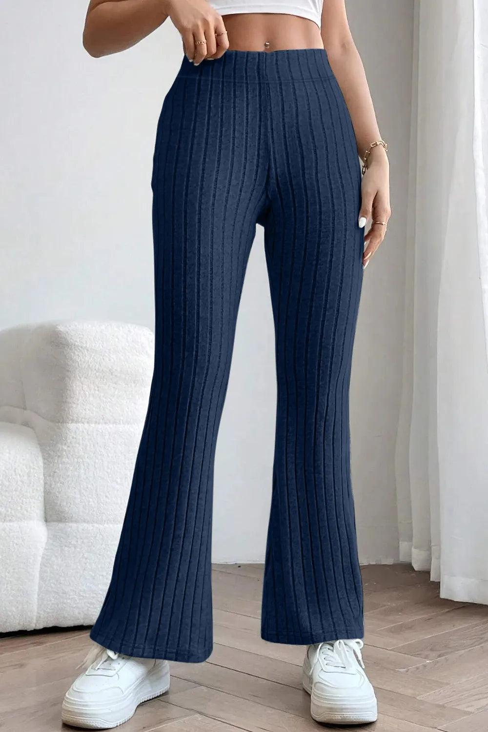 Image of Basic Bae Full Size Ribbed High Waist Flare Pants | Queeble.shop