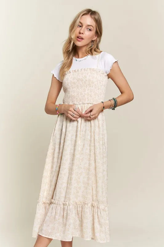 Image of ADORA Smocked Floral Ruffled Hem Cami Dress | Queeble.shop