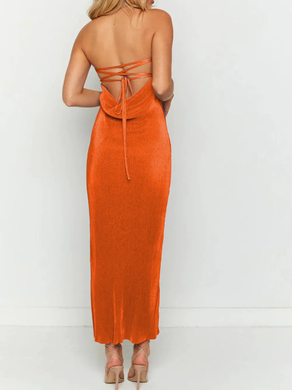 Image of Lace-Up Back Tube Maxi Dress | Queeble.shop