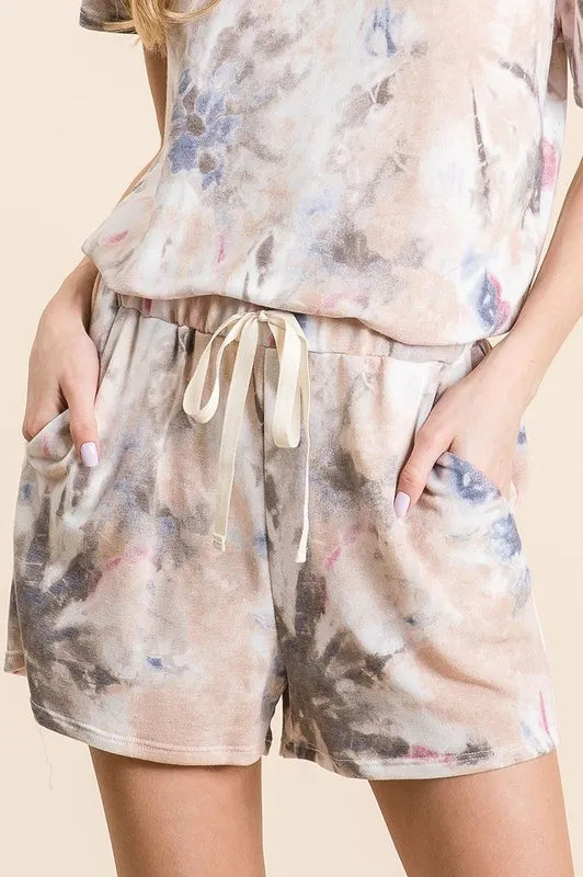 Image of BiBi Tie Dye Terry Shorts with Drawstring | Queeble.shop