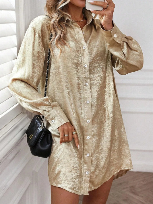 Image of Button Up Long Sleeve Shirt Dress | Queeble.shop