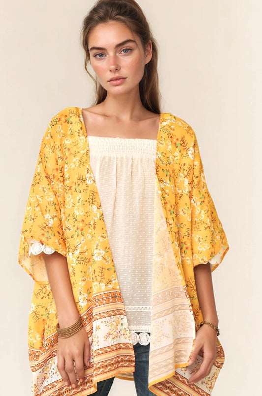 Image of Davi & Dani Floral Printed Short Sleeve Loose Fit Kimono Cover Up | Queeble.shop