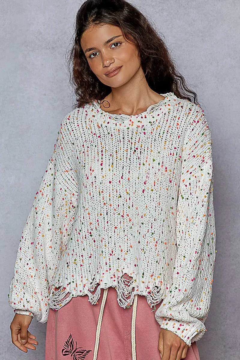 Image of POL Round Neck Fringed Hem Sweater | Queeble.shop