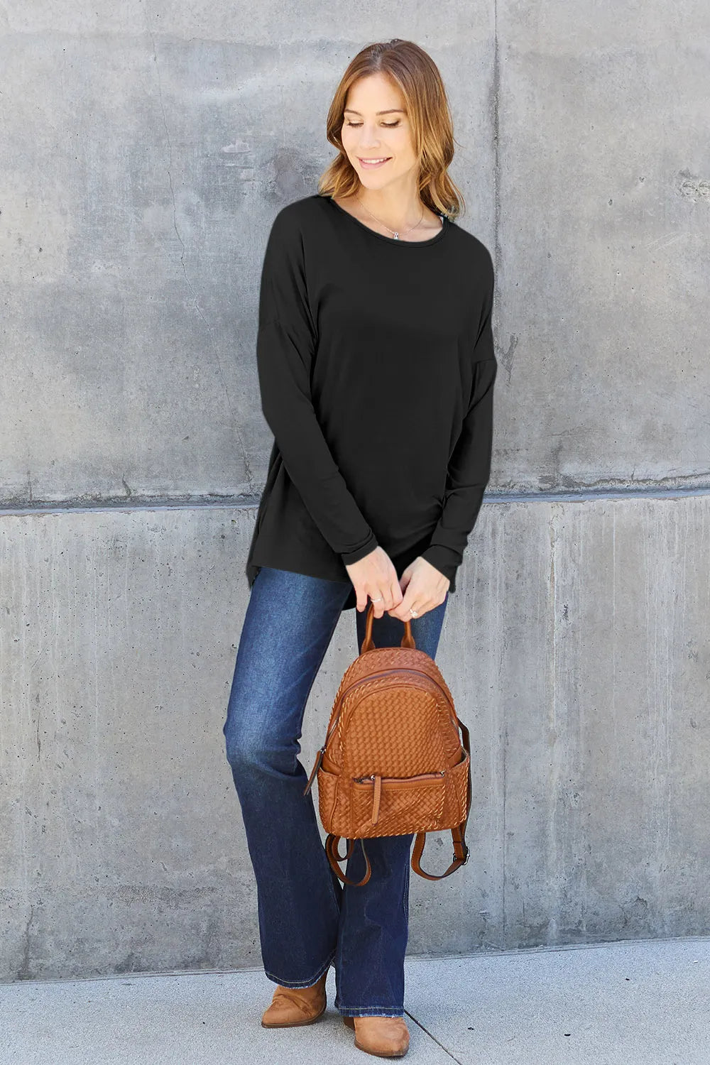 Image of Basic Bae Full Size Round Neck Dropped Shoulder T-Shirt | Queeble.shop