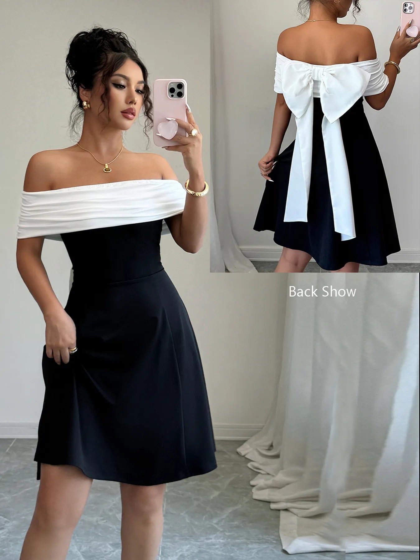 Image of Bow Back Off Shoulder Dress | Queeble.shop