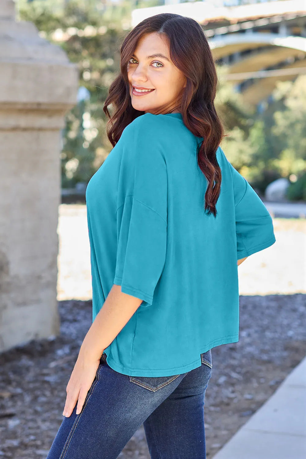 Image of Basic Bae Full Size Round Neck Drop Shoulder T-Shirt | Queeble.shop