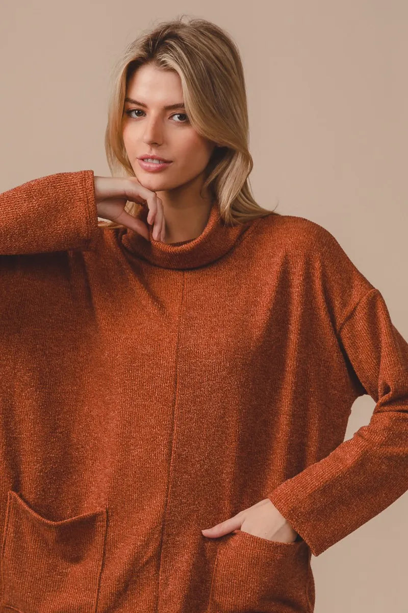 Image of BiBi Piper Rib Double Pocket Turtle Neck Sweater | Queeble.shop