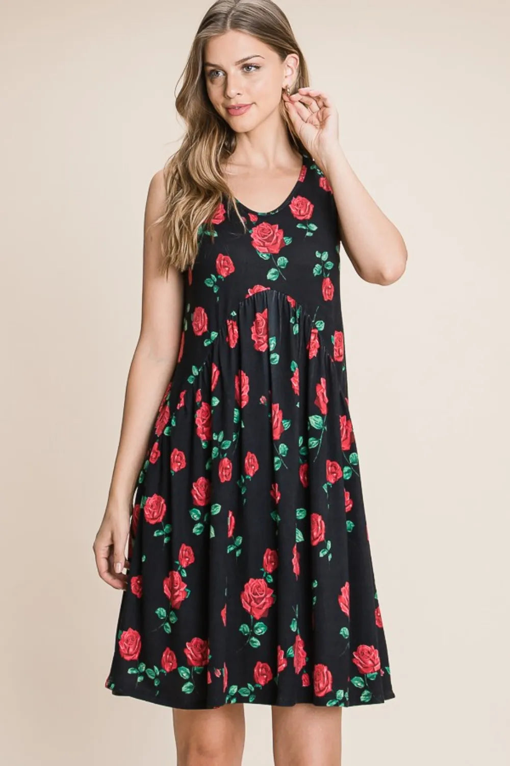 Image of BOMBOM Floral Ruched Tank Dress | Queeble.shop