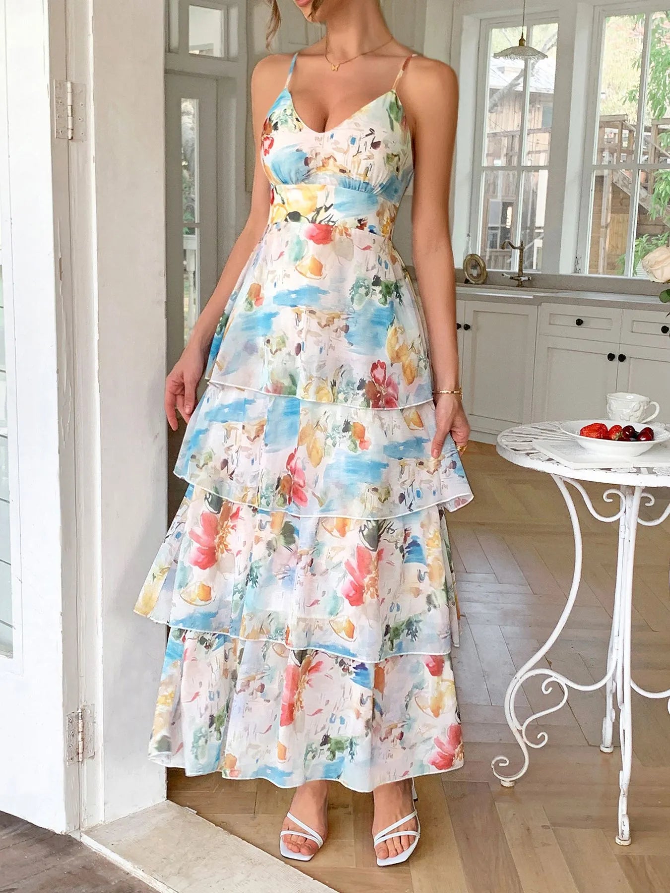 Image of Floral Print Layered Maxi Cami Dress | Queeble.shop