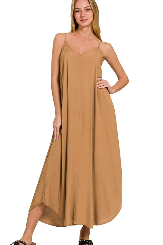Image of Zenana Woven Arc Hem Cami Dress With Flowy Pockets | Queeble.shop