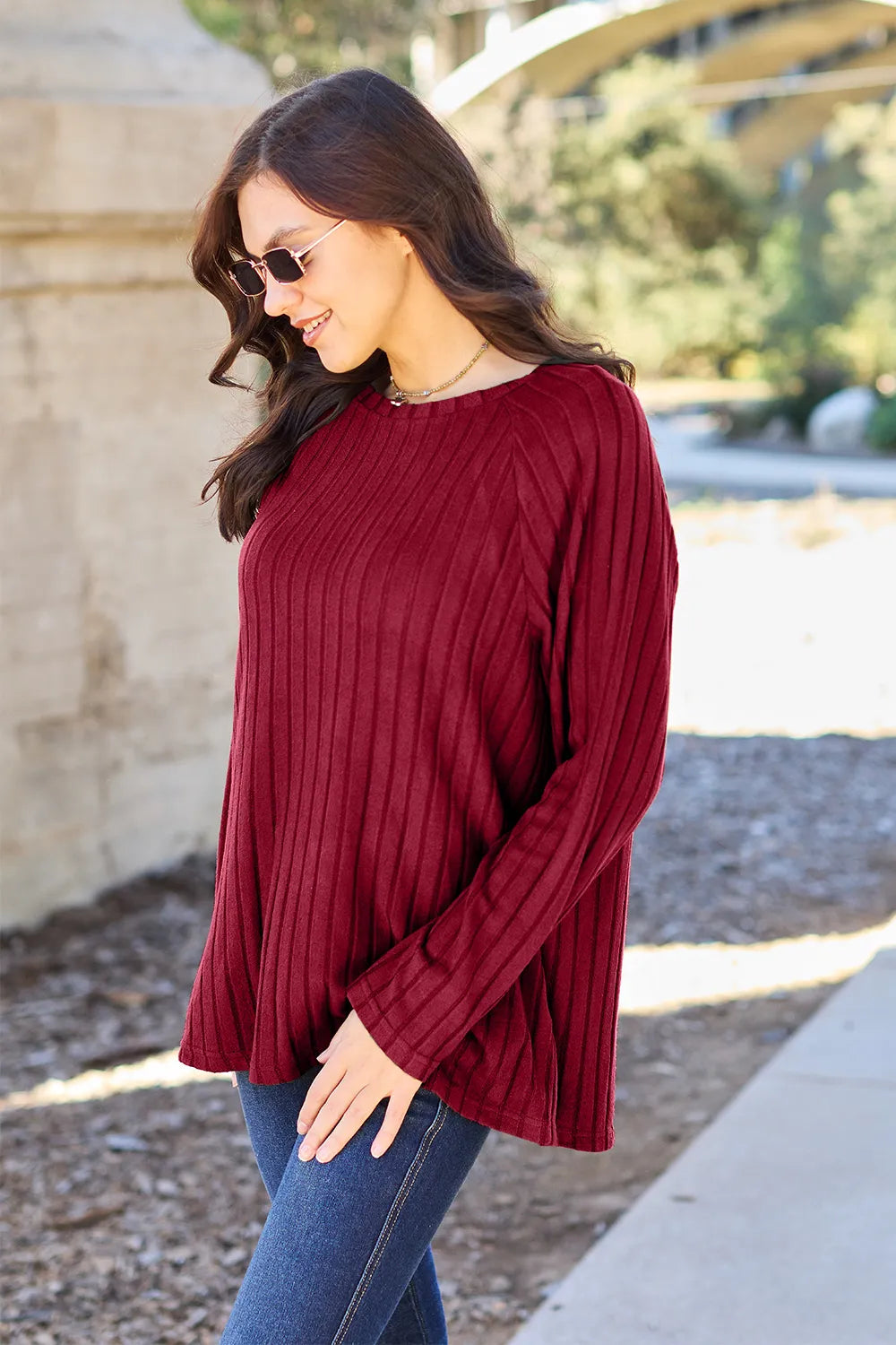 Image of Basic Bae Full Size Ribbed Round Neck Long Sleeve Knit Top | Queeble.shop