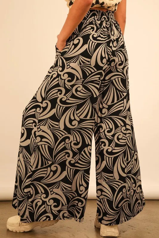 Image of VERY J Full Size Printed Wide Leg Pants Plus Size | Queeble.shop