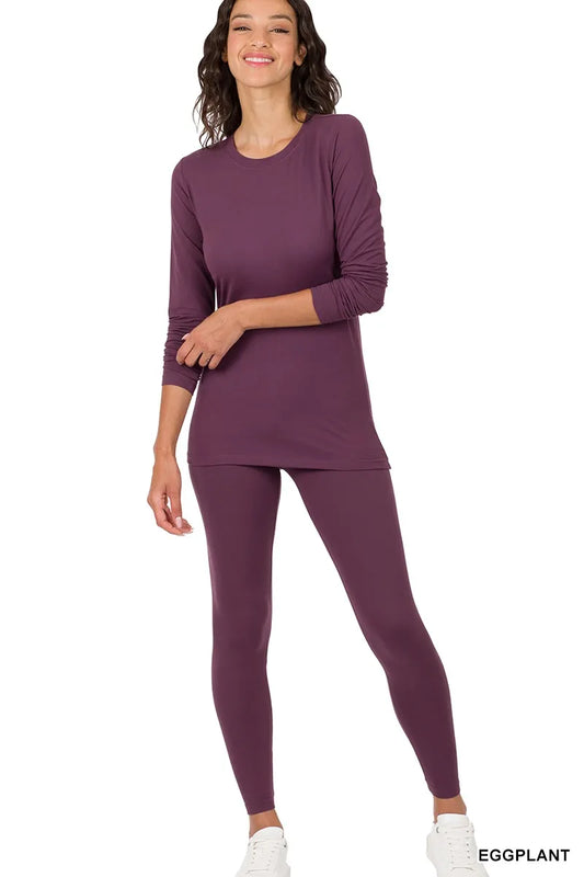 Image of Zenana Microfiber Round Neck Top and Leggings Set | Queeble.shop
