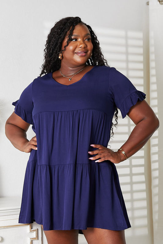 Image of Mandy V-Neck Flounce Sleeve Tiered Dress | Queeble.shop