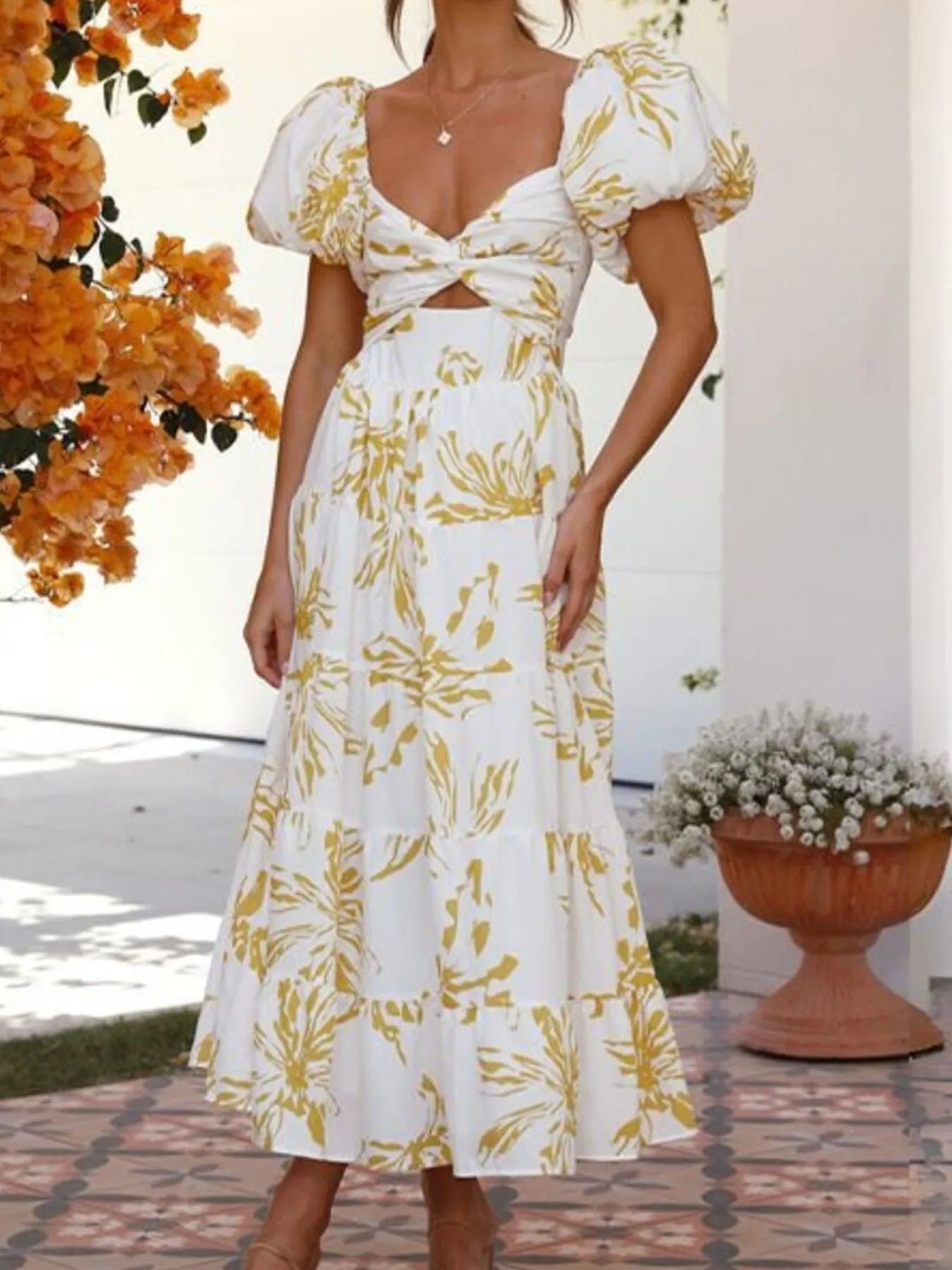 Image of Off-Shoulder Floral Tiered Dress with Ruffle Details | Queeble.shop