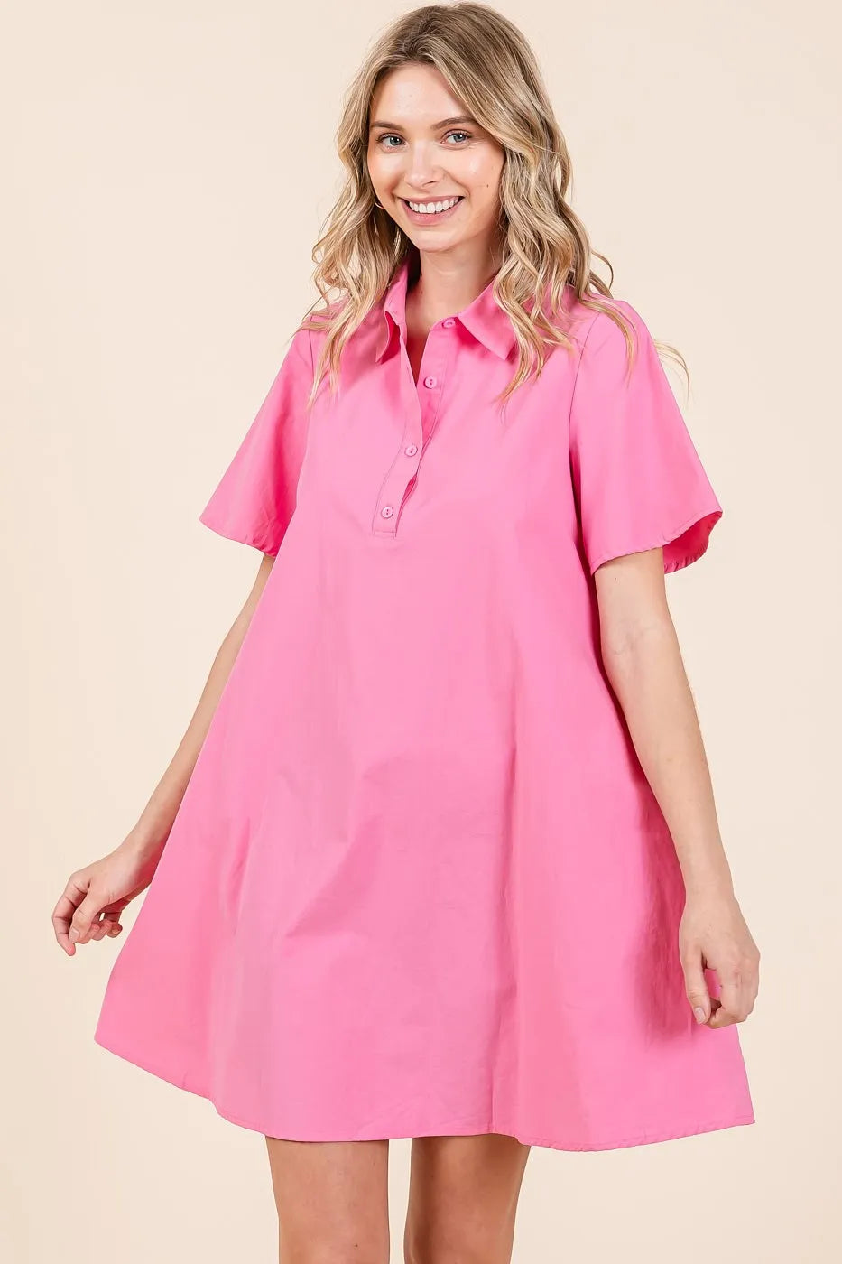Image of Mittoshop Poplin Collar Pleated Back Mini Dress | Queeble.shop
