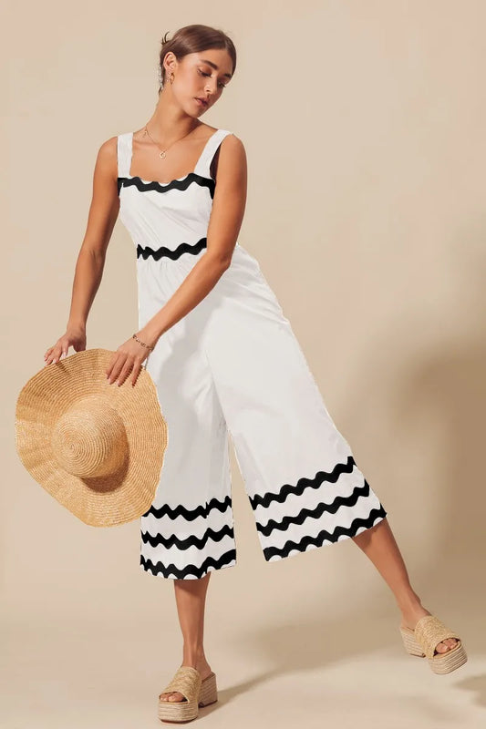 Image of SO ME Scallop Ric Rac Trimmed Wide Leg Jumpsuit | Queeble.shop