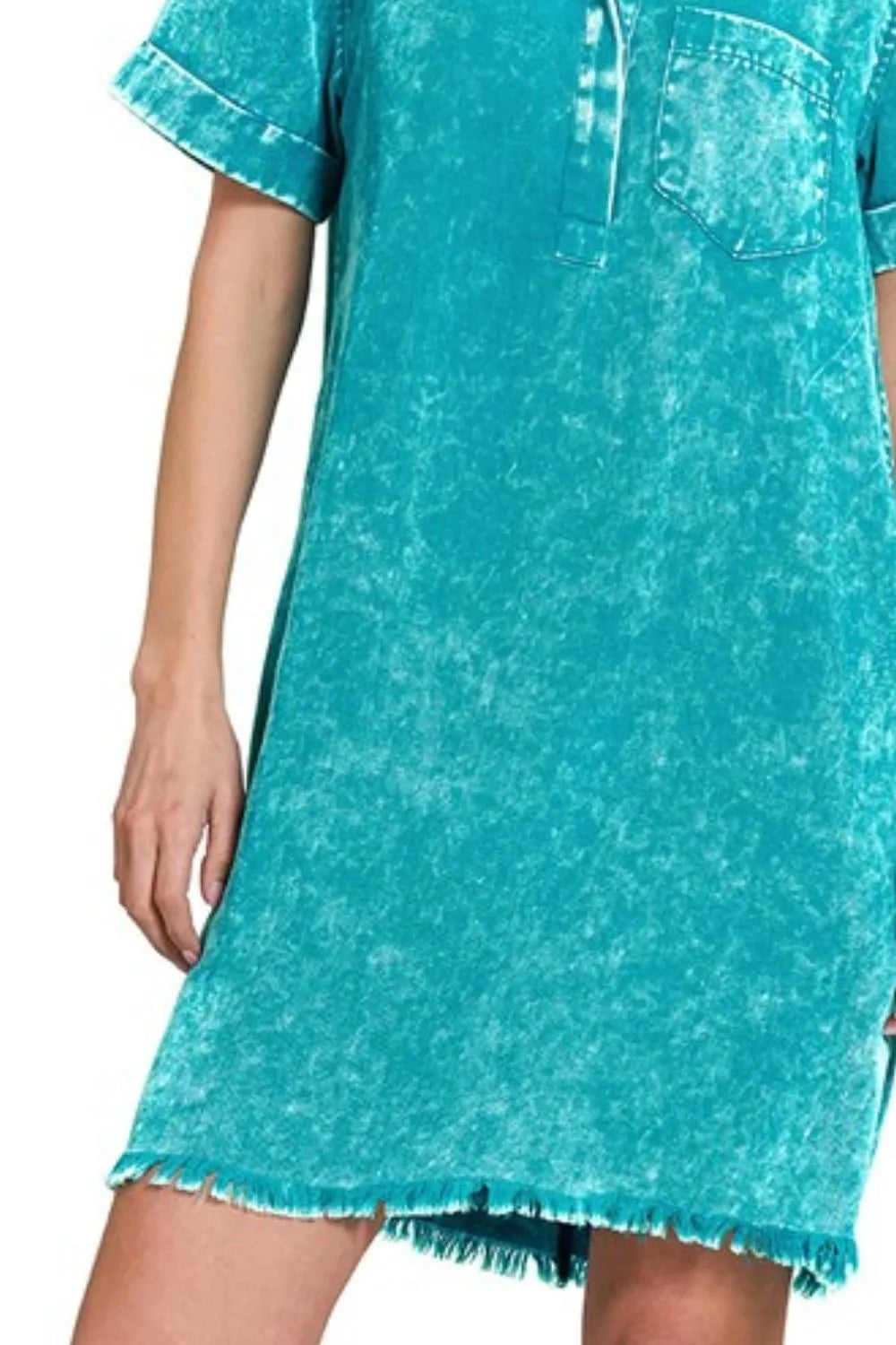 Image of Zenana Tencel Mineral Washed Collared Shirts Dress | Queeble.shop