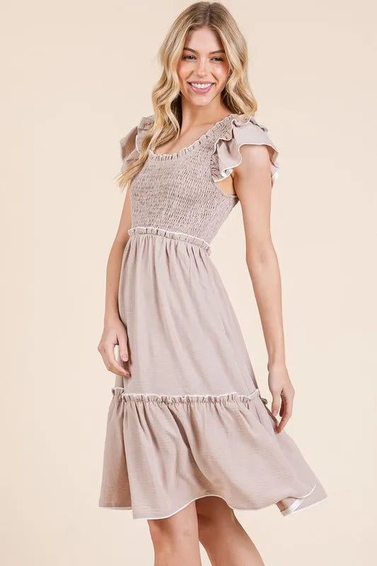 Image of Lime 'N' Chili Ruffle Trim Smocked Dress with Contrast | Queeble.shop