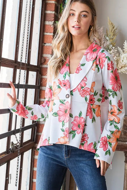 Image of Heimish Full Size Multi Color Floral Blazers with Tunic Plus Size | Queeble.shop