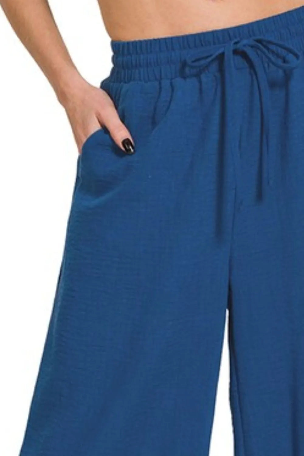 Image of Zenana Woven Crepe Elastic Band Waist Cropped Pants | Queeble.shop